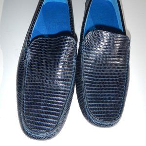 Donald J Pliner Halden Driving Moccasin Blue Lizard